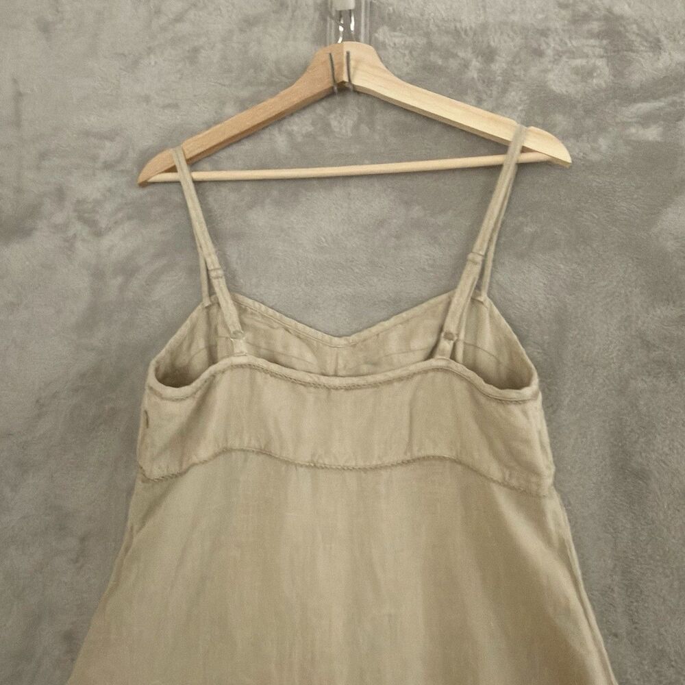 Tommy Bahama Relax Linen Dress Womens 12 Tan Embroidered Spaghetti Strap - Picture 5 of 8